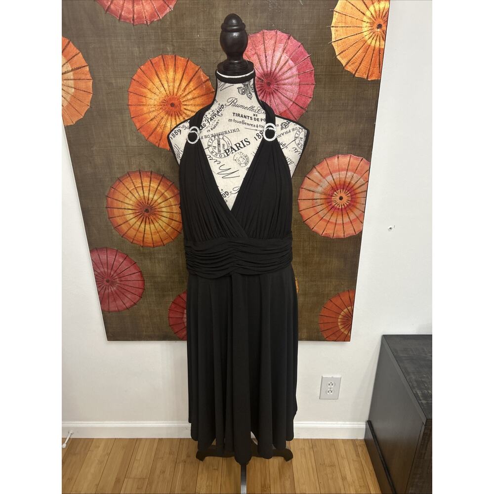 Jones Wear Sleeveless Draped Plunge Dress W/ Rhinestones Old Hollywood Glam 16
